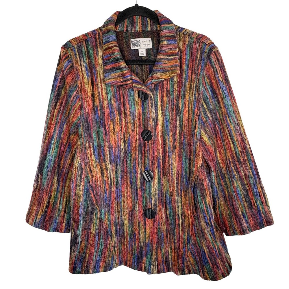 Habitat Clothes Boho Art To Wear Yarn Jacket M Statement Indie Textured Rainbow